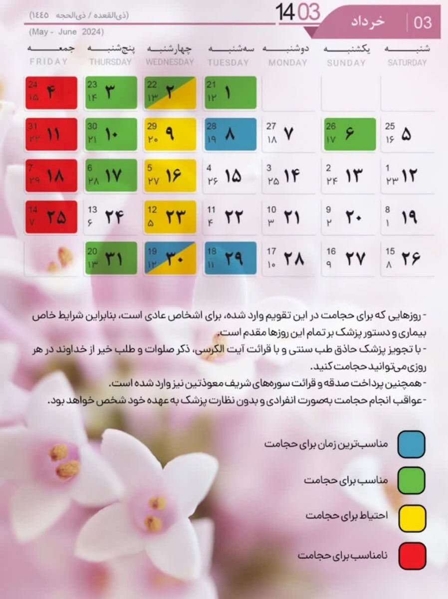 بهترین روزهای حجامت خرداد ماه